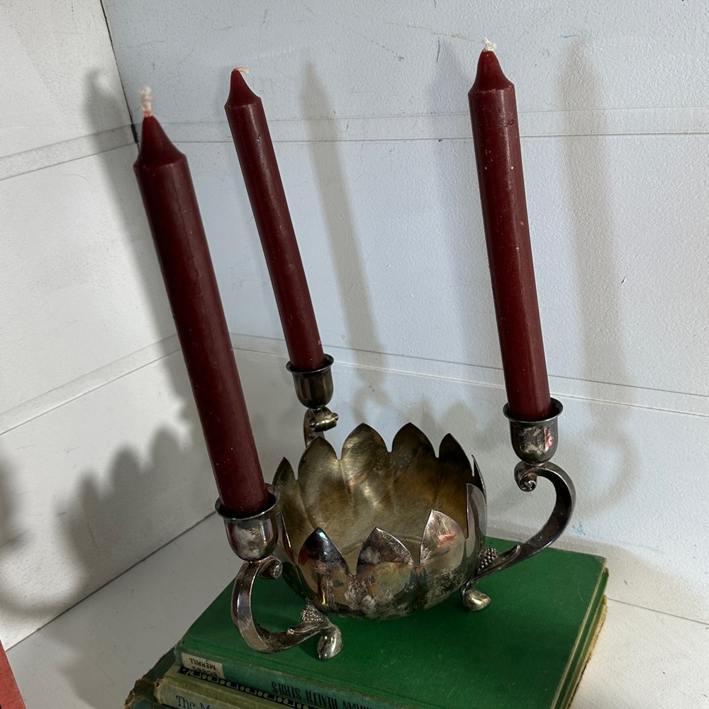 Vintage Silver plate lotus candle holder centerpiece, Leonard - Picture 6 of 8
